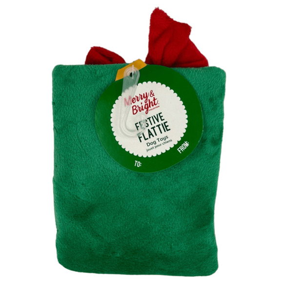 Merry and Bright Present Gift Crinkle Thrash Flat Plush Dog Toy Winter Christmas - Picture 2 of 4